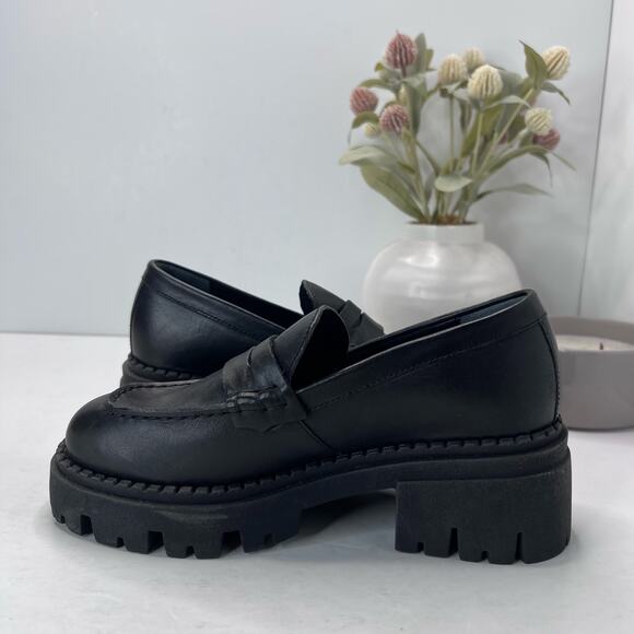 Free People Lyra Lug Sole Loafers Leather Black Women 5/EU 36 Tried On - Picture 6 of 11